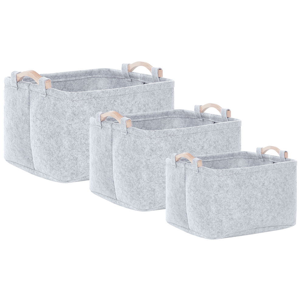 Set of 3 Baskets BAYSAI Felt Light Grey