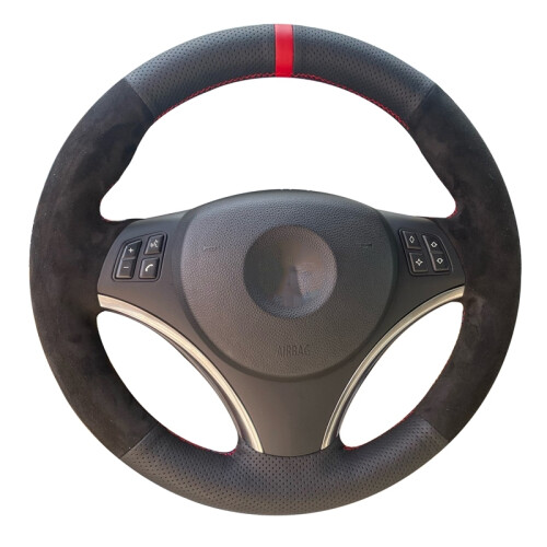 (Roter Faden) Maßgeschneiderte Auto-Lenkradabdeckung, rutschfest, für BMW E90 E91 E92 E93 E87 E81 E82 1