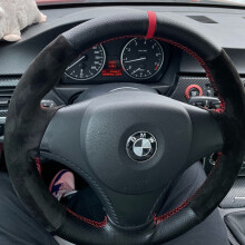 (Roter Faden) Maßgeschneiderte Auto-Lenkradabdeckung, rutschfest, für BMW E90 E91 E92 E93 E87 E81 E82