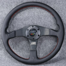 (Red Stitching)14inch/350mm Mugen Genuine Leather Racing Tuning Drift Sport Steering Wheel with Red Stitching Vehicle Steering