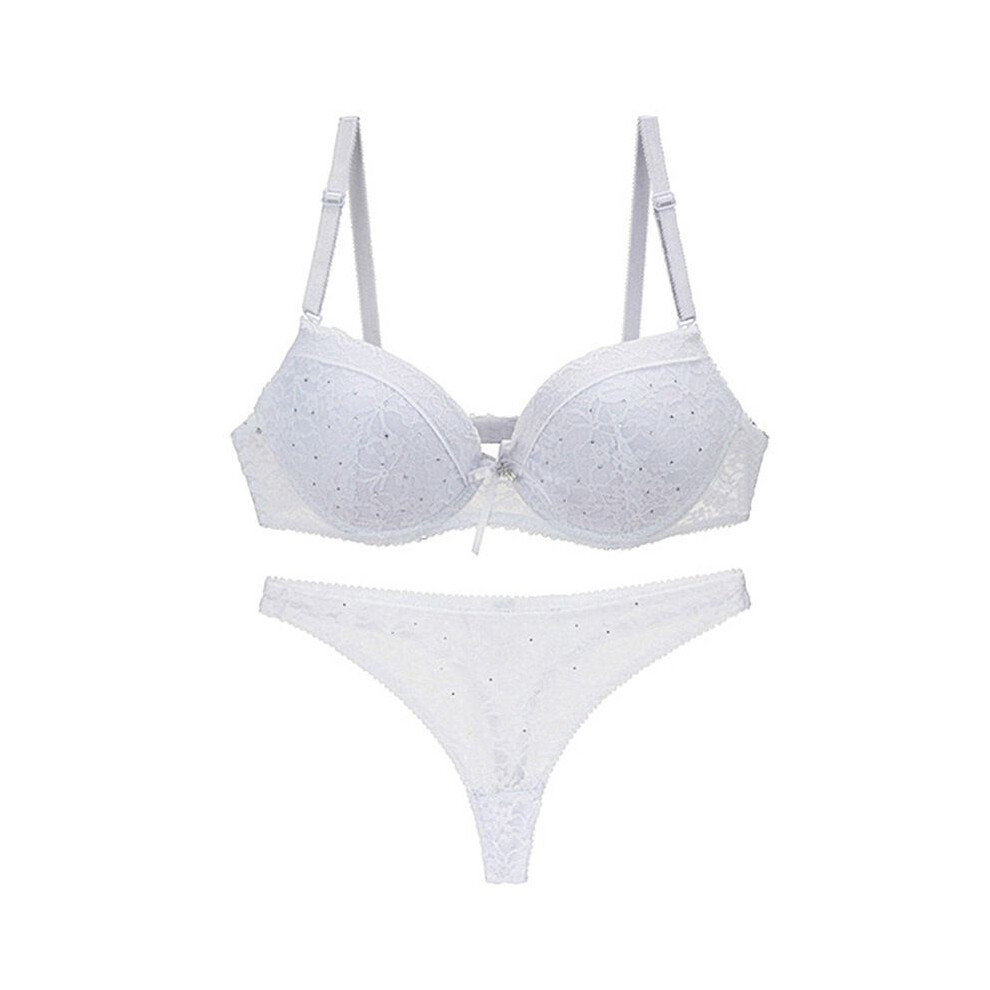 (White,75-B)Ensemble soutien-gorge push-up rembourré balcon bralette fleurie dentelle pour femmes sous-vêtements culotte
