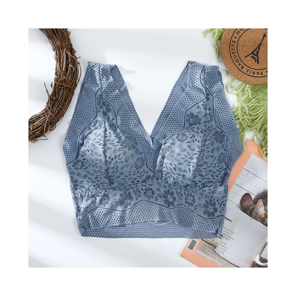 (Blue,XL)Soutien gorge sport femme sans couture dentelle push up sexy yoga fitness poitrine enveloppée grande taille