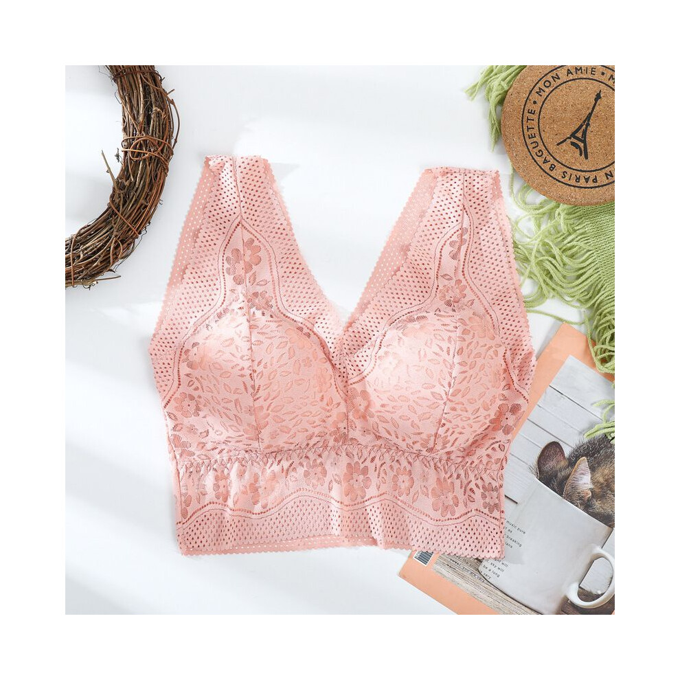 (Pink,XL)Soutien gorge sport femme sans couture dentelle push up sexy yoga fitness poitrine enveloppée grande taille