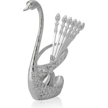 Coffee Spoon, Stainless Steel Serving Bar Dessert Spoon with Swan Holder Household Tableware