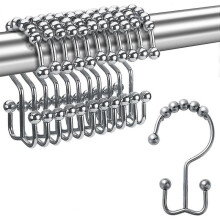 Shower Curtain Hook Ring, Double Sliding Shower Hook, Bathroom Shower Rod Curtain, 12 Hooks