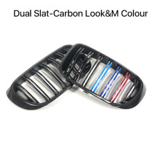 (Dual Carbon Look M) Doppellamellen-Chrom-Schwarz-Grill für BMW X3 X4 F25 F26 2014–2018 Ersatz-Frontstoßstange