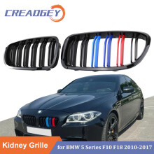 2PCS Front Niere Grille Doppel Lamellen Grill M Farbe Für BMW 5 Series F10 F11 F18 520d 530d 540i 2010-2017