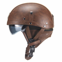 (M-ciemnobrązowy z logo) Klasyczny kask motocyklowy, retro, półkask marynarski, skórzane gogle