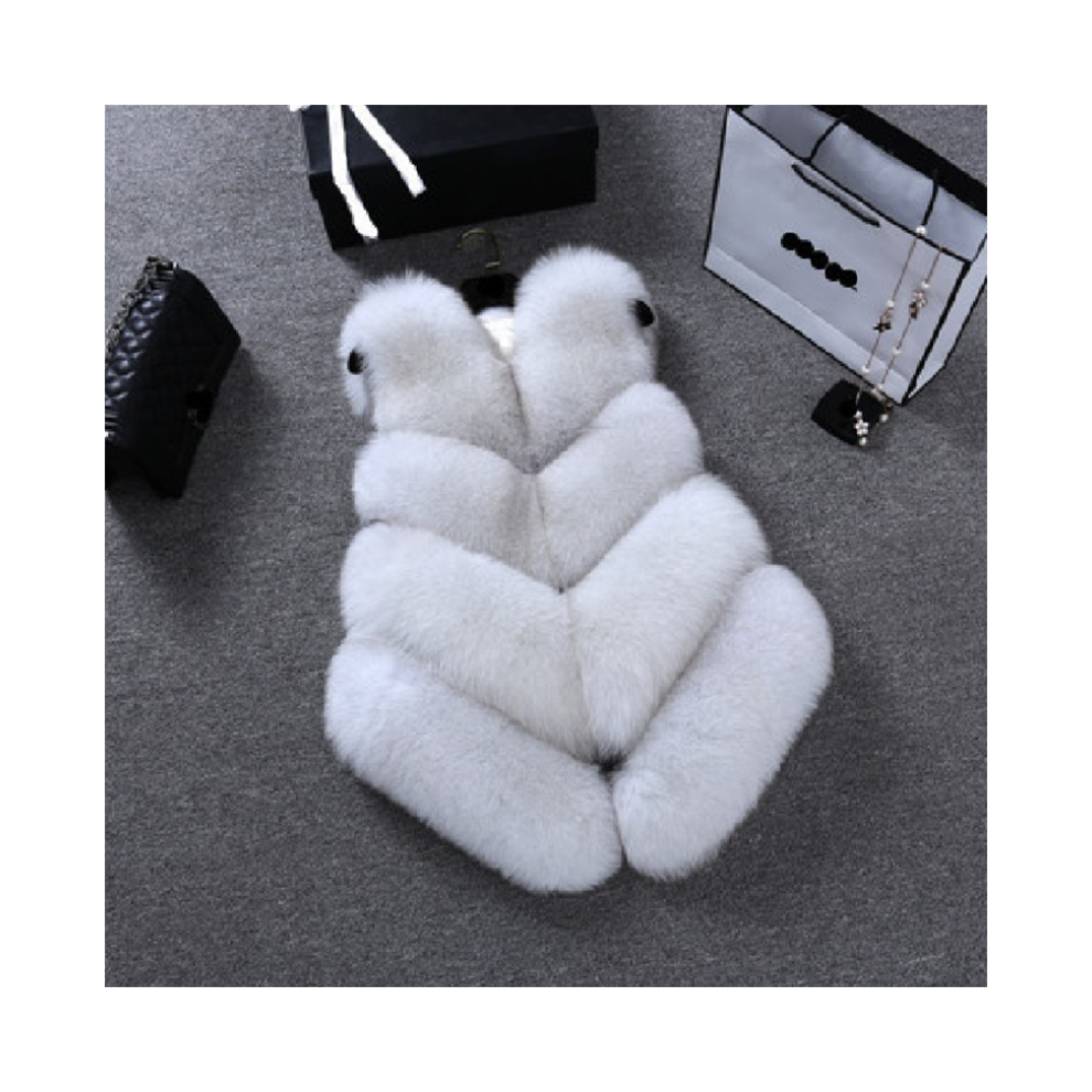 (White,4XL)Gilet gilet femme fausse fourrure hiver gilet chaud veste manteau vêtements d'extérieur grande taille