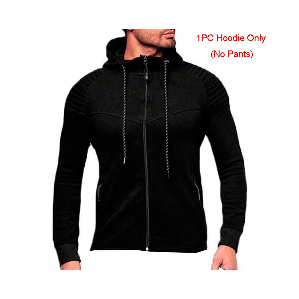 (Black Hoodie(1PC),M)Ensemble survêtement homme sweat à capuche veste pantalon sport gym costume sweat
