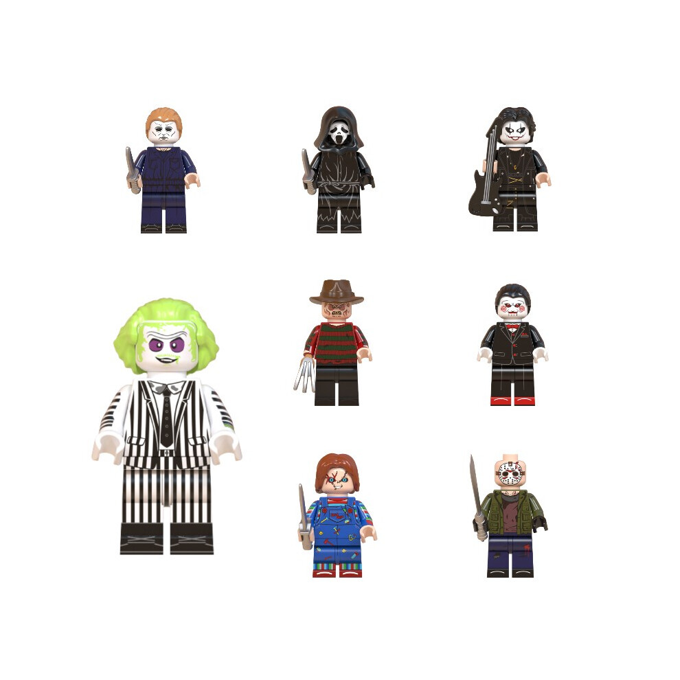 8pcs Halloween Movie Villain Model Toy Action Figure Blocks Building Decoration