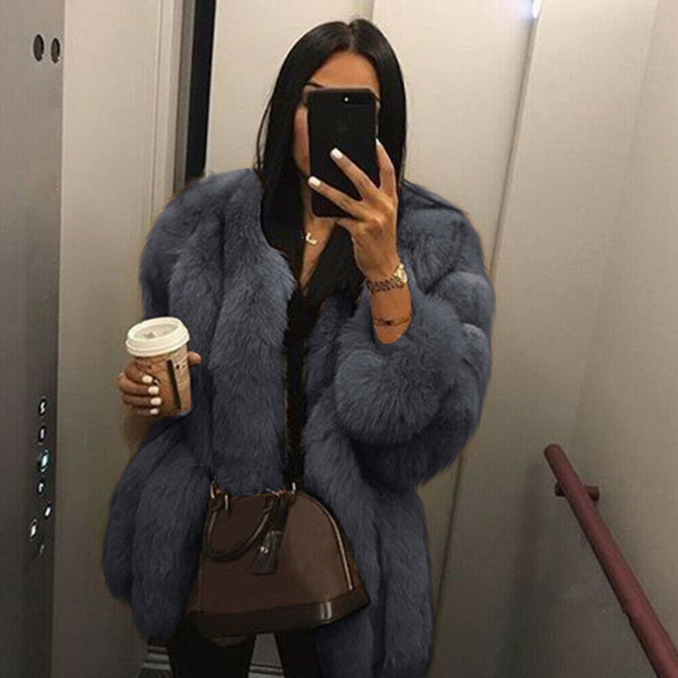 (Dark Gray,M)Veste moelleuse ours en peluche pour femme hiver chaud fausse fourrure manches longues vêtement d'extérieur manteau