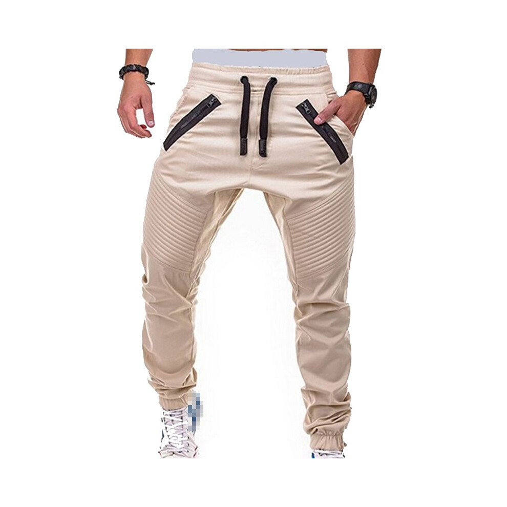 (Beige,4XL)Pantalon homme slim fit à manchettes crayon jogger survêtement pantalon décontracté bas cargo