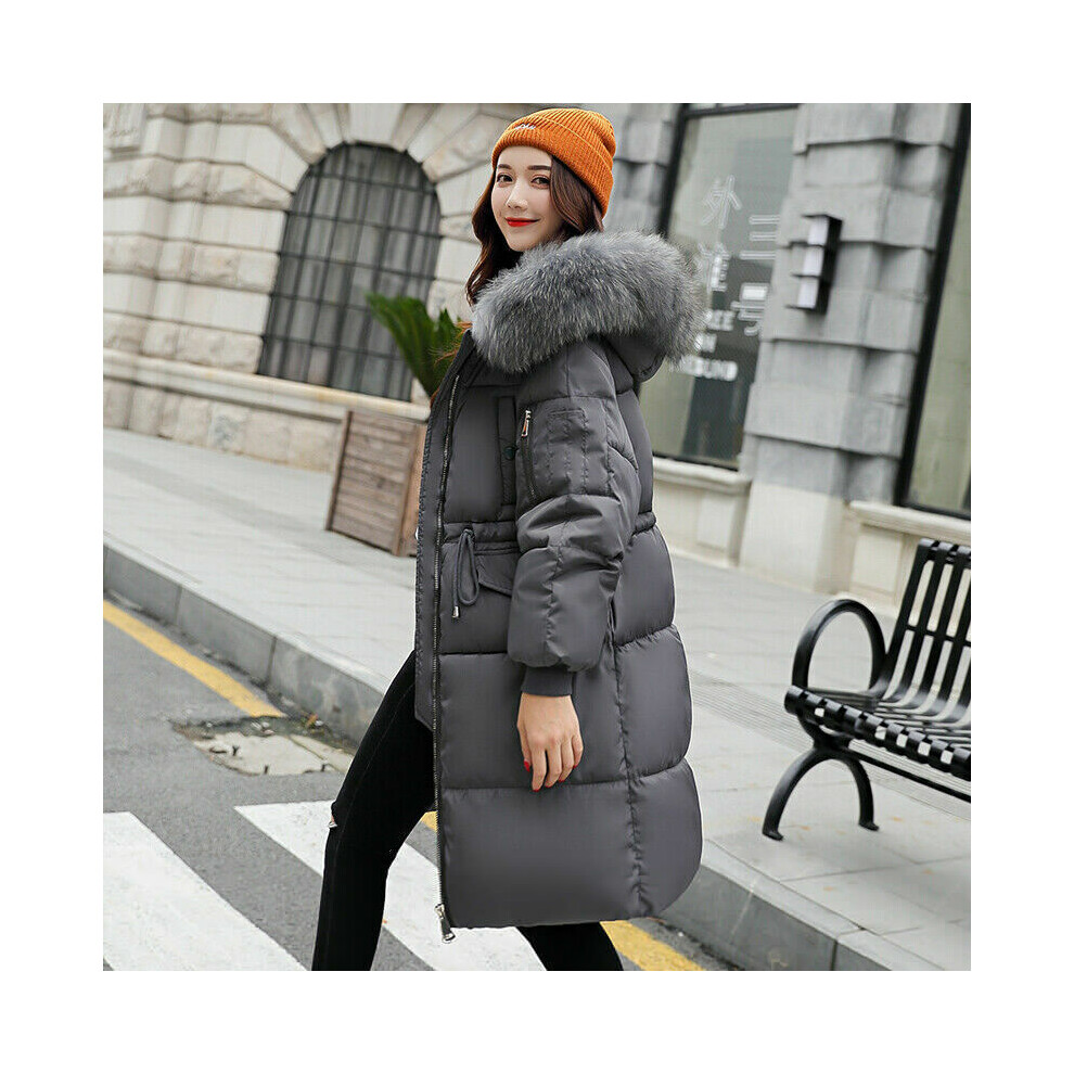 (Grey,2XL)Manteau à capuche femme long rembourré matelassé hiver femme veste bouffante fourrure grande taille