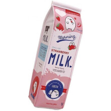 Cute Milk Shape Pencil Case, Large Capacity Milk Carton Pencil Cases Cosmetic Bag Waterproof PU Pencil Holder Pen Pouch Stationery Organizer (Pink)