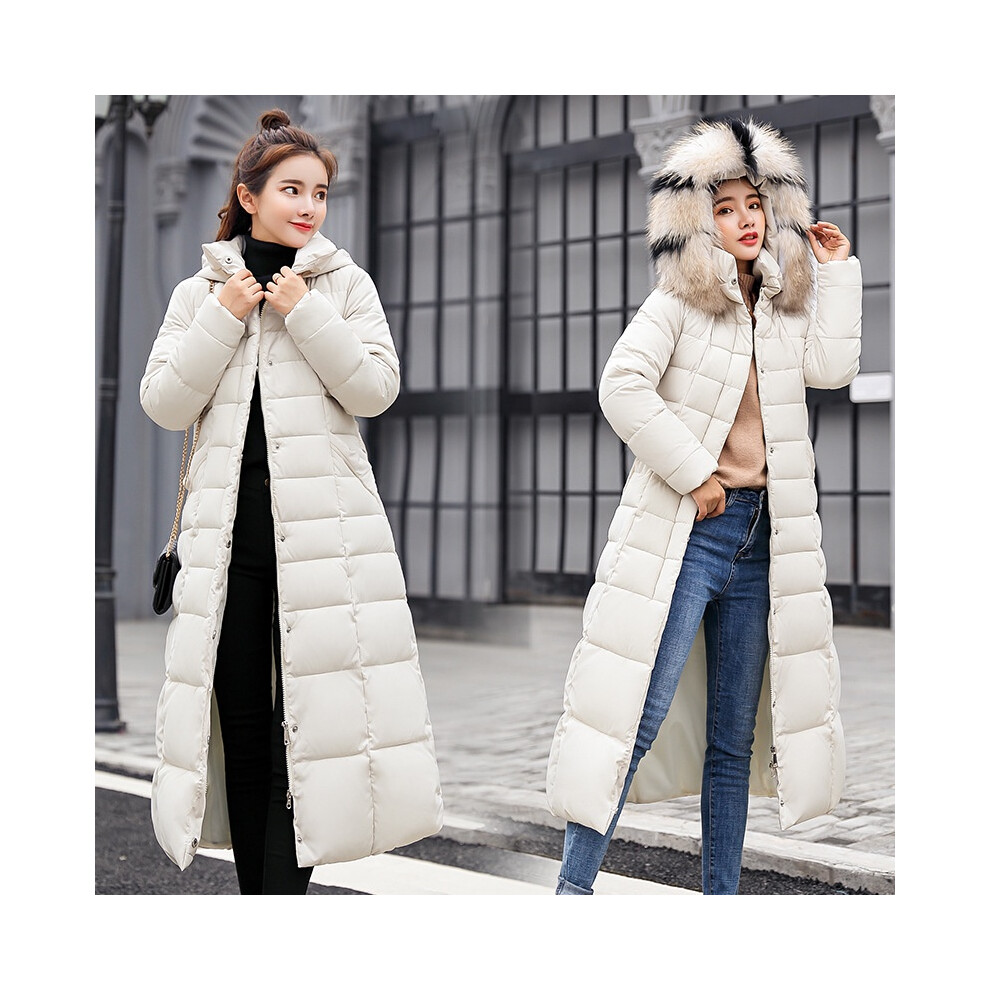 (White,XL)Doudoune femme hiver à capuche col fourrure long manteau épais parka vêtements d'extérieur chauds