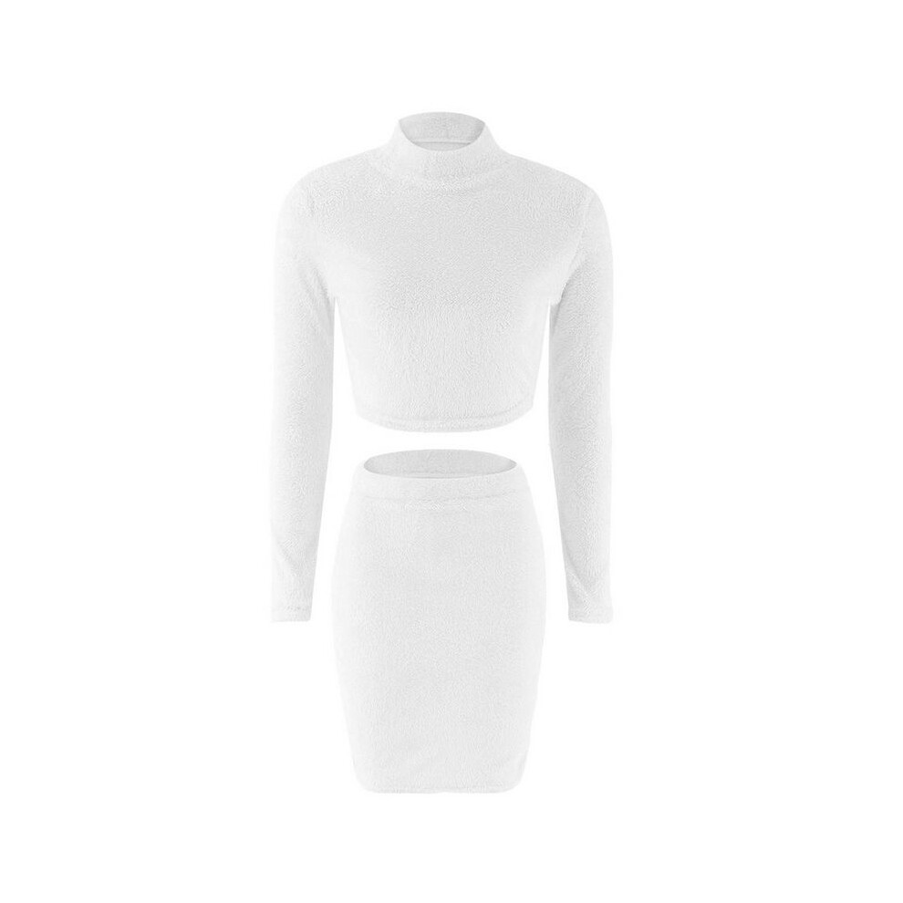 (White,M)Lot de 2 pièces hiver sexy femme pull robe moulante crop tops jupe clubwear fête