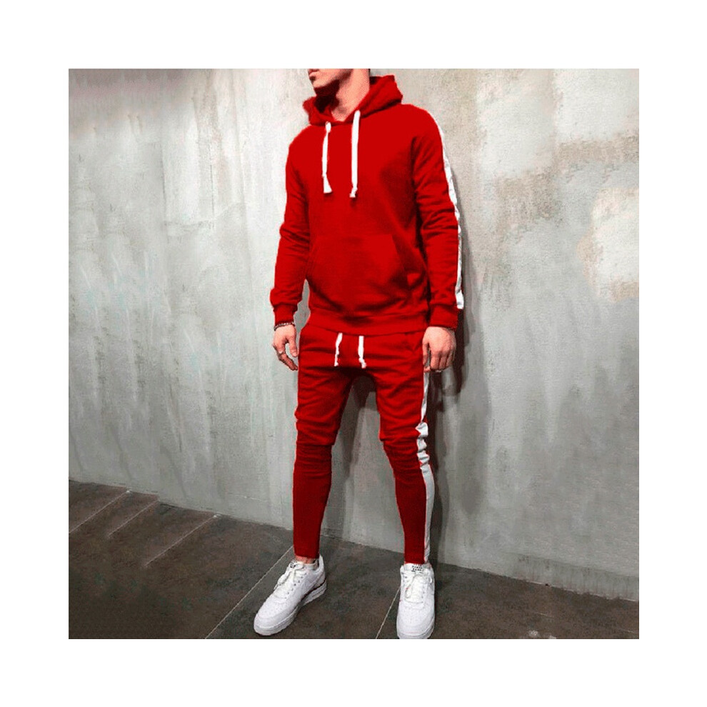 (Red,M)Ensemble survêtement course homme sweat à capuche manteau veste pantalon jogging survêtement