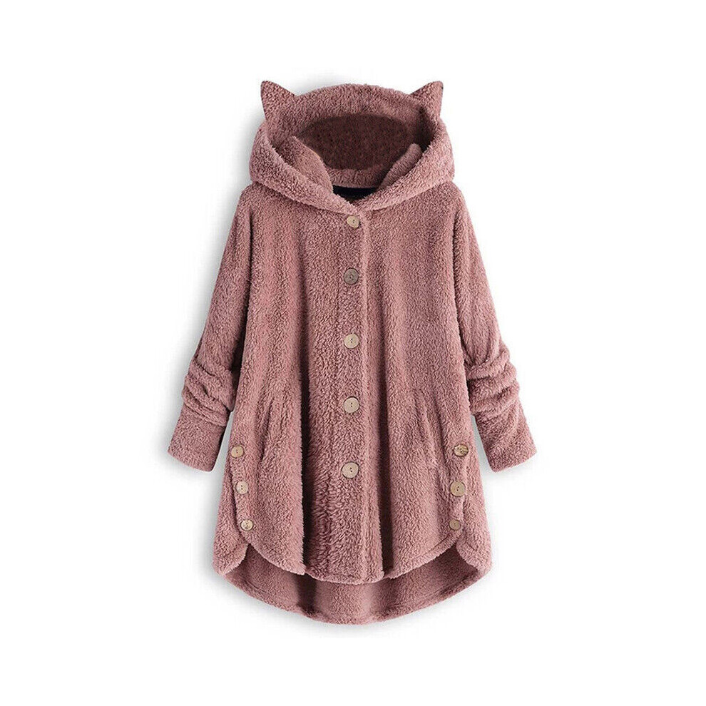 (Pink,2XL)Manteau à capuche polaire chaud hiver femme veste longue décontractée taille plus