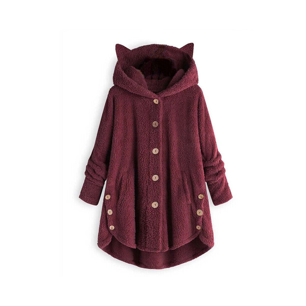 (Wine Red,2XL)Manteau à capuche polaire chaud hiver femme veste longue décontractée taille plus