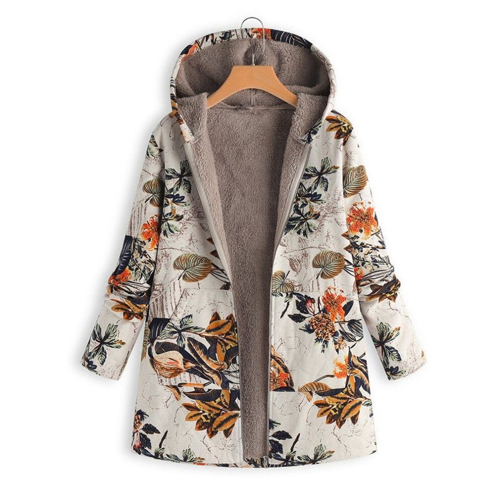 (Orange Flower#3,L)Veste à capuche doublée polaire chaude hiver femme parka manteau floral veste d'extérieur