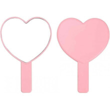 Heart-Shaped Travel Handheld Mirror, Cosmetic Hand Mirror with Handle (Pink, 1Pack)
