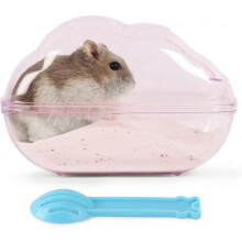 Large Hamster Sand Bath Container Transparent Clouds Hamster Bathroom with Scoop Set for Small Pet Animals Cage