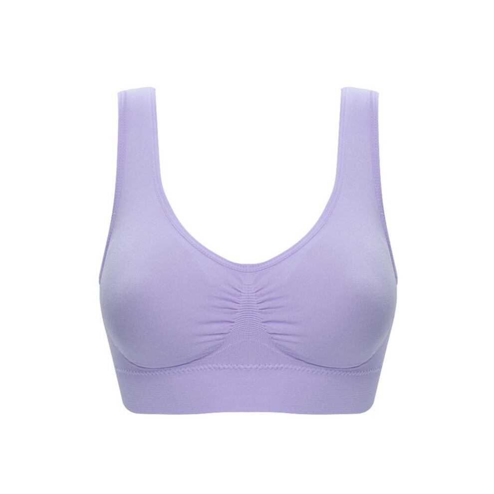 (Light Purple,2XL)Soutien-gorge de sport femme couleur pure grande taille ultra-mince soutien-gorge complet bonnets hauts