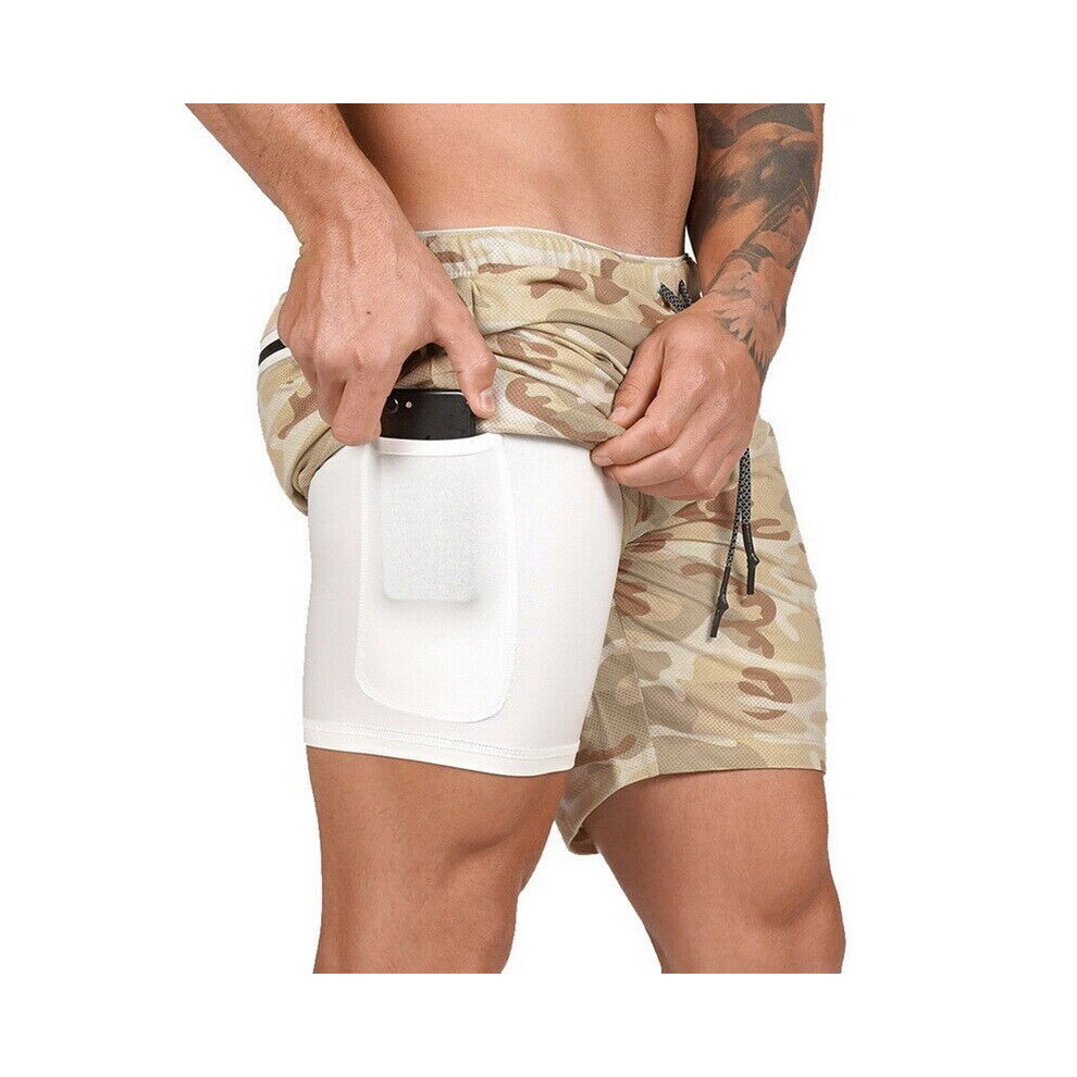 (Khaki Camouflage,XL)Short de sport décontracté homme gym fitness musculation jogging poches avec