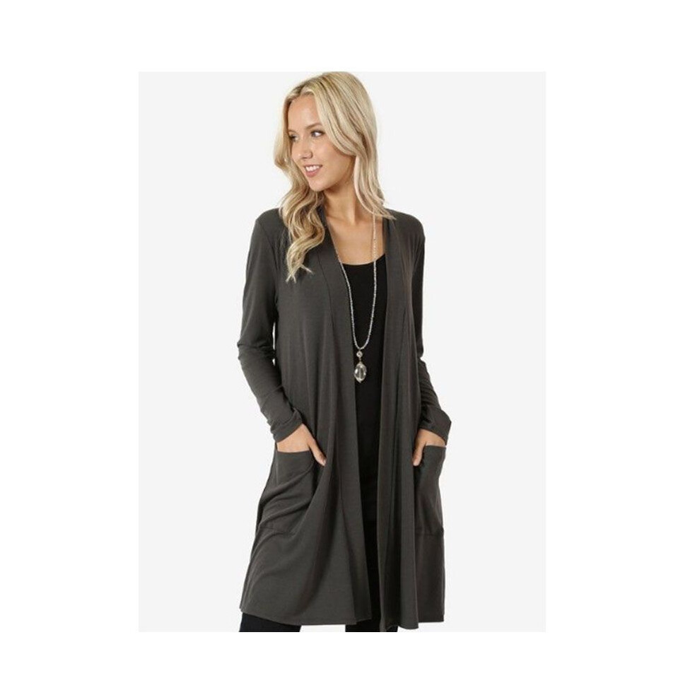 (Gray,2XL)Cardigan femme automne hiver décontracté manteau chaud mi-long survêtement tricoté