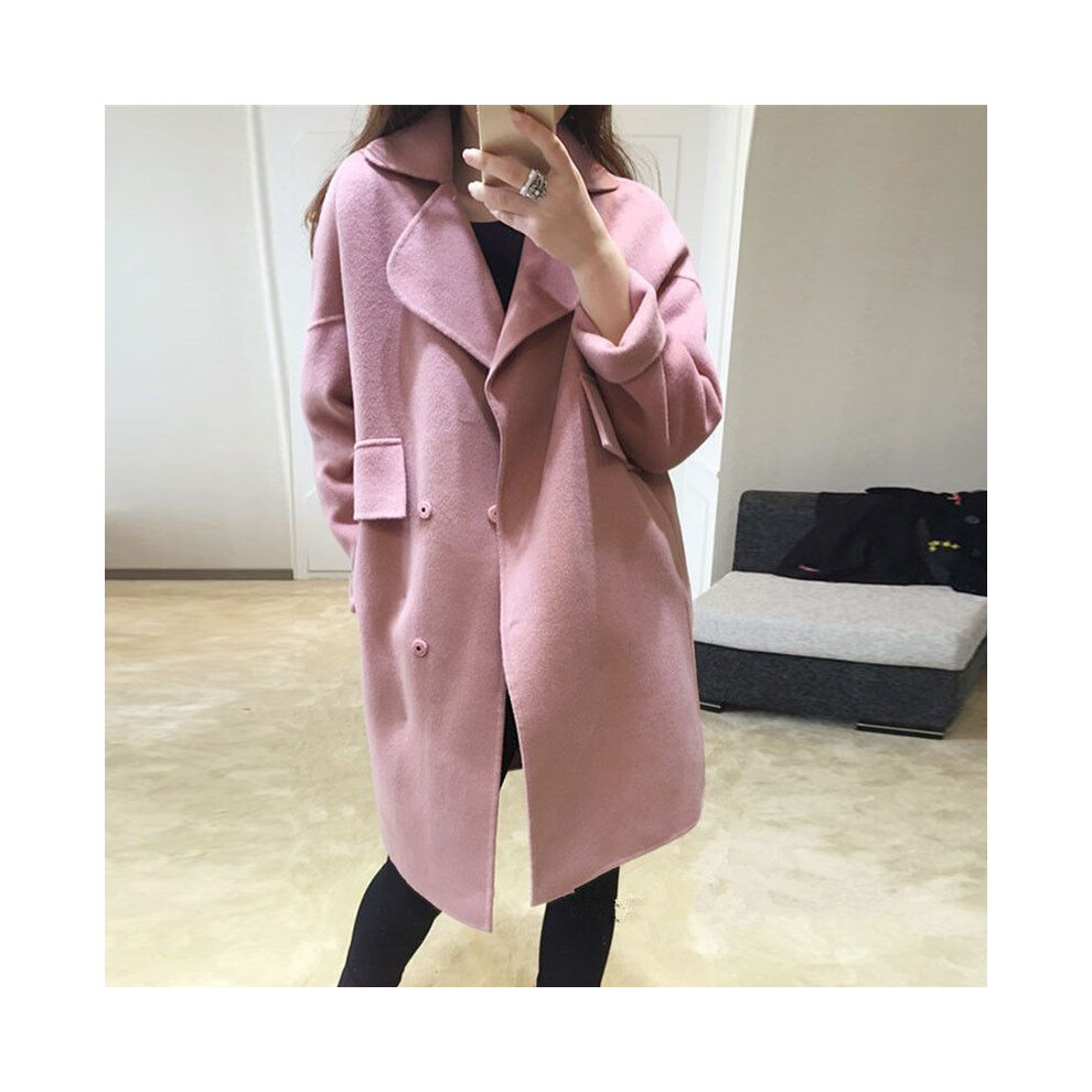 (Pink,2XL)Parka trench-coat femme hiver ample revers laine épaisse veste longue manteau haut