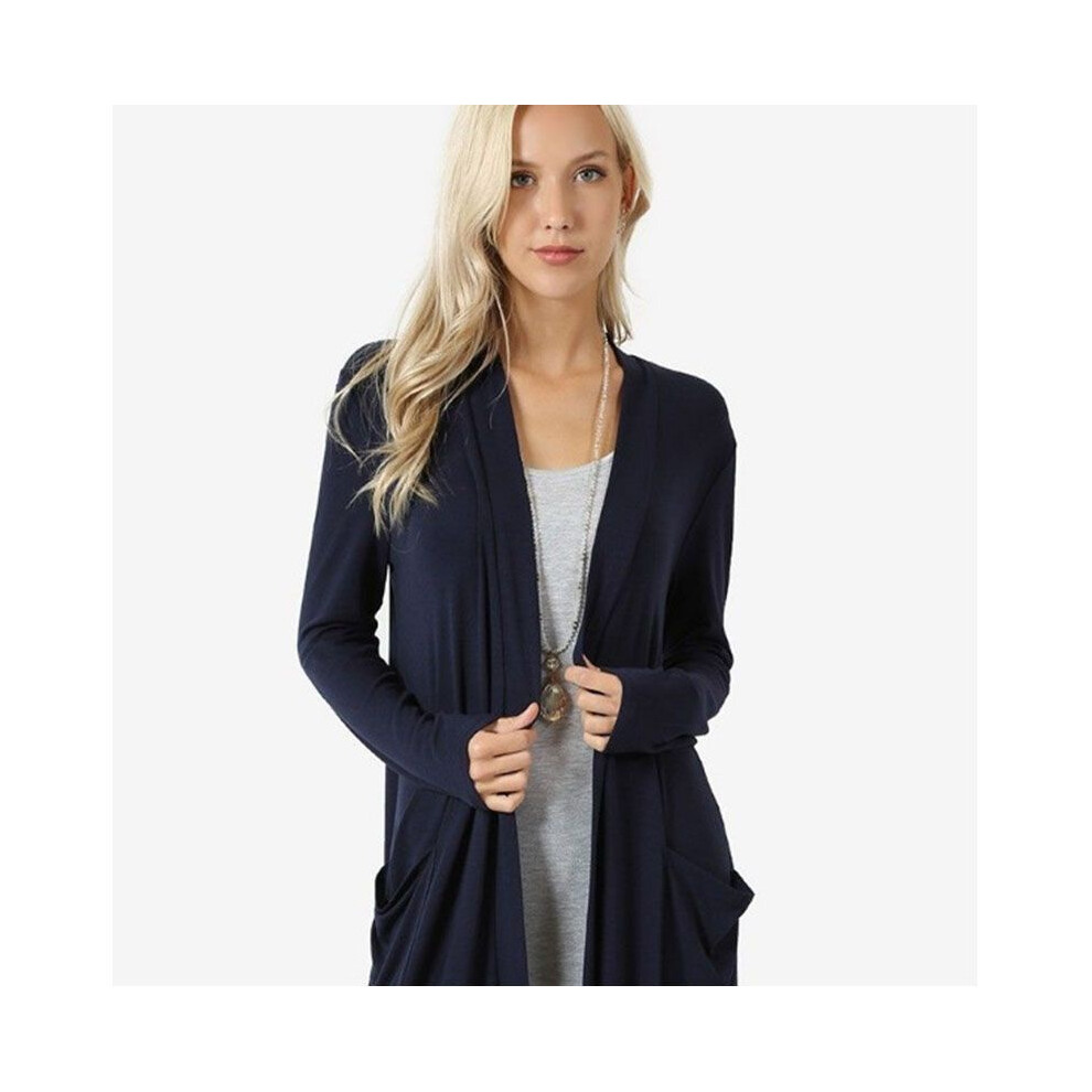 (Navy,2XL)Cardigan femme automne hiver décontracté manteau chaud mi-long survêtement tricoté