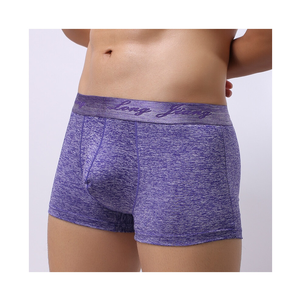 (Purple,S)Boxer homme respirant confortable sous vêtement slip bombé short pochette coffre stretch