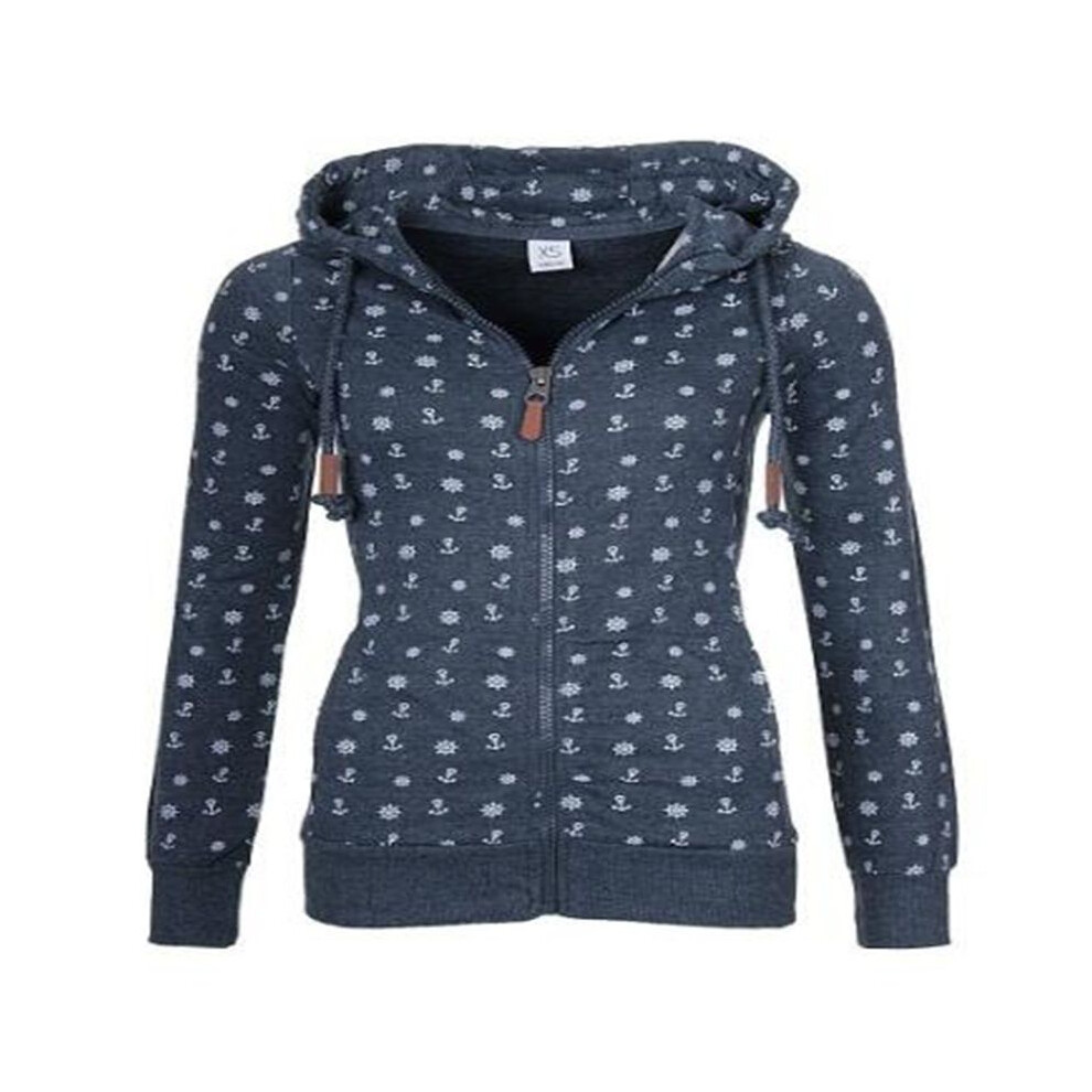 (Navy blue,Tag XXXXXL=US XXXL)Sweat à capuche femme polaire oversize imprimé ancre de mer fermeture éclair pull hauts décontracté