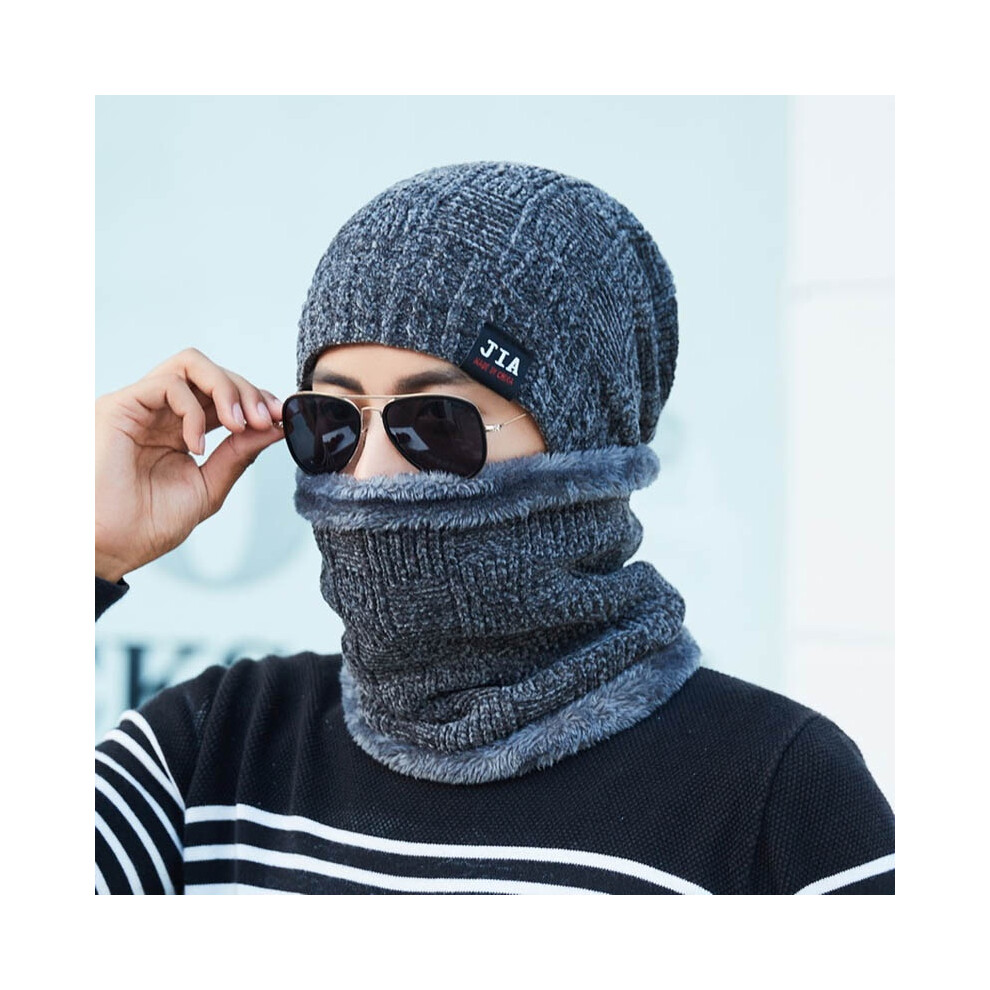(#2Gray-2Pcs(Hat+Scarf))Bonnet de ski chaud hiver homme femme laine tricot chapeau de neige crâne cagoule écharpe