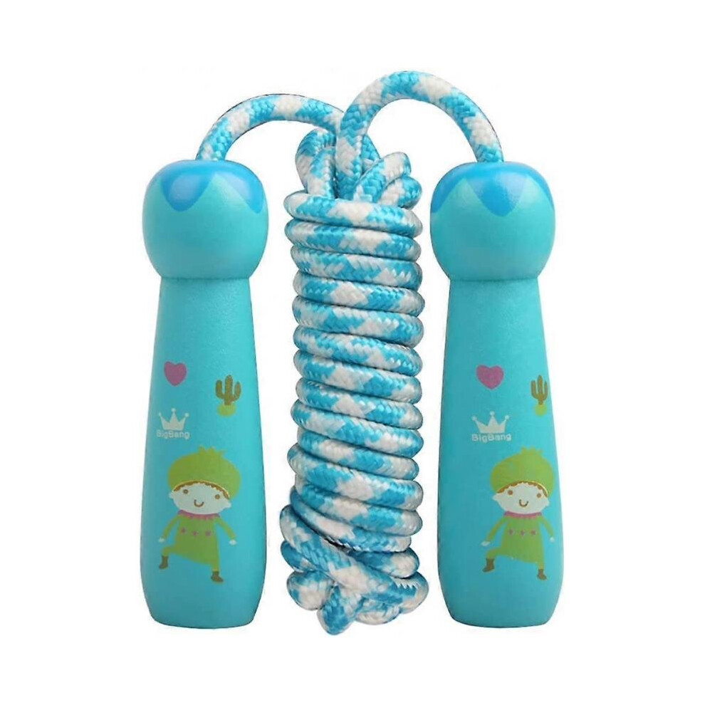 Jump Rope with Wooden Handle, Adjustable Cotton Jump Rope for Kids, Jump Rope for Kids, (Blue)