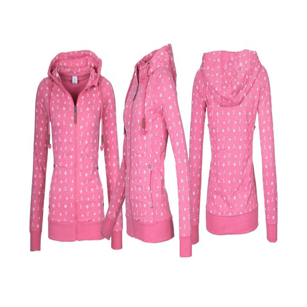 (Rosered,Tag L=US S)Sweat à capuche femme polaire oversize imprimé ancre de mer fermeture éclair pull hauts décontracté