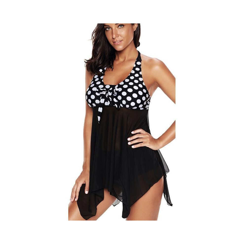 (black,XL)Tankini femme vintage string maille maillot de bain taille haute boxer short à pois