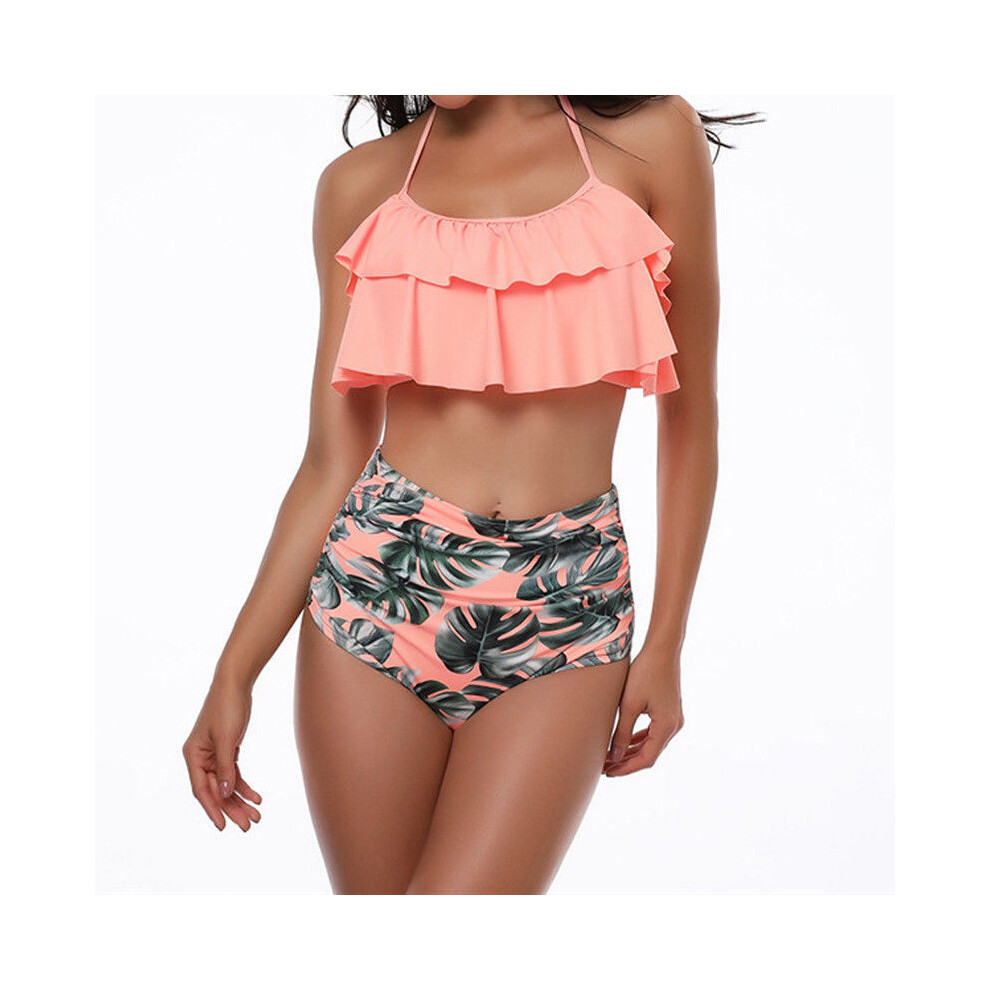 (Pink,L)Maillot de bain mode Falbala femme taille haute bikini ensemble push-up maillot de bain