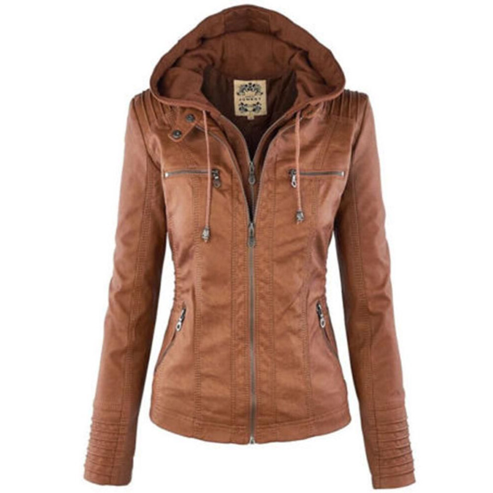 (Brown,4XL（Tag 4XL=US 2XL）)Veste à capuche en cuir pour femme slim parka manteau trench chaud outwear hiver