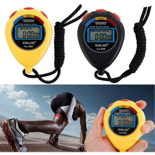 Chronograph with LCD display and stopwatch, Yellow 1