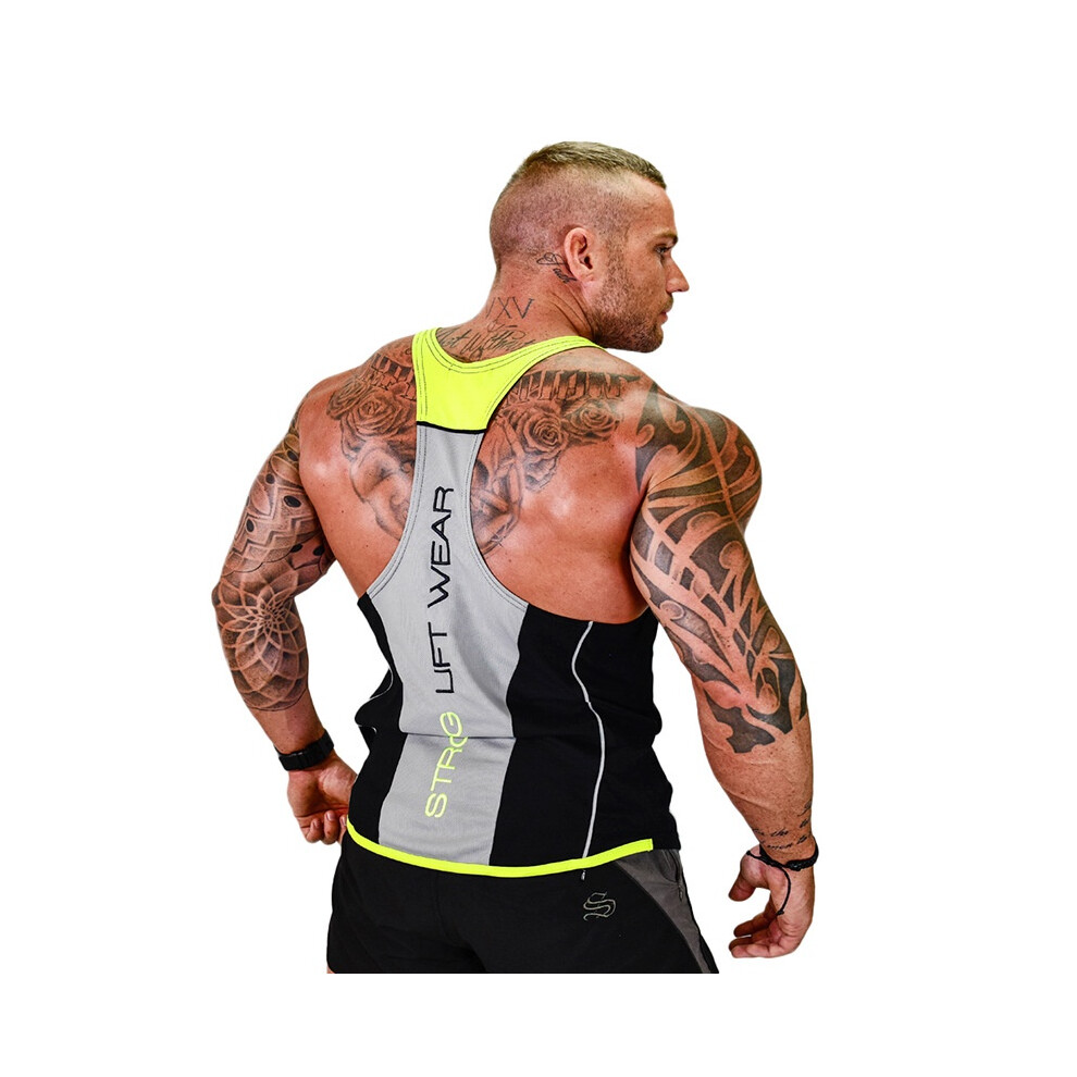 (Black & Yellow,2XL)Débardeur à capuche string sans manches pour hommes gym musculation sport chemise à capuche