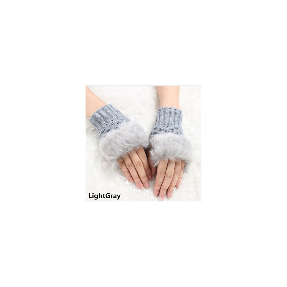 (Light Gray)5 Couleurs Tricoté Doux Chaud Mitaine Femme Bras Sans Doigts Gants Hiver