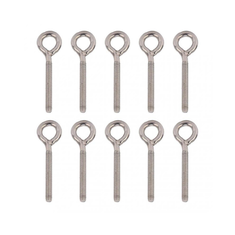 Silver 10Pcs Lifting Eye Bolts 304 Stainless Steel M6x73 Hooks Screws For Eye Nut Fastener