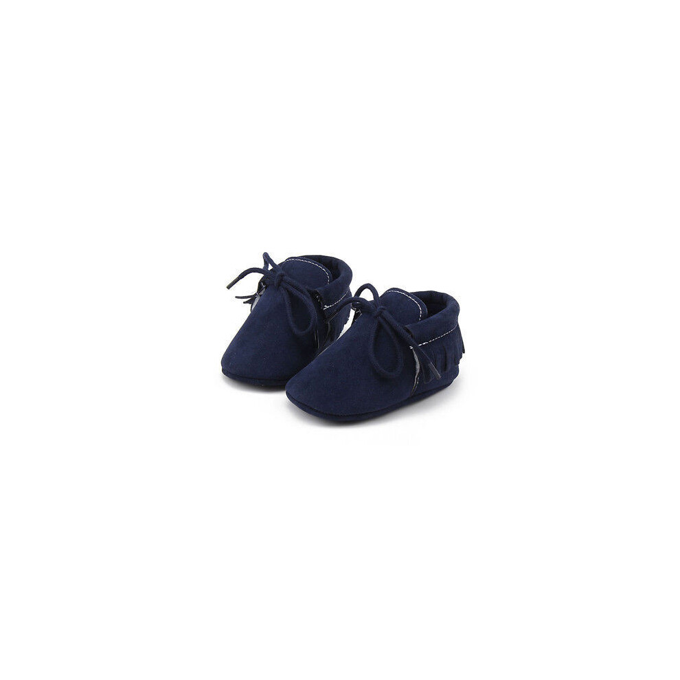 (DarkBlue,11cm(0-6 Months))Chaussures mocassin en daim semelle souple bébé bambin garçon fille