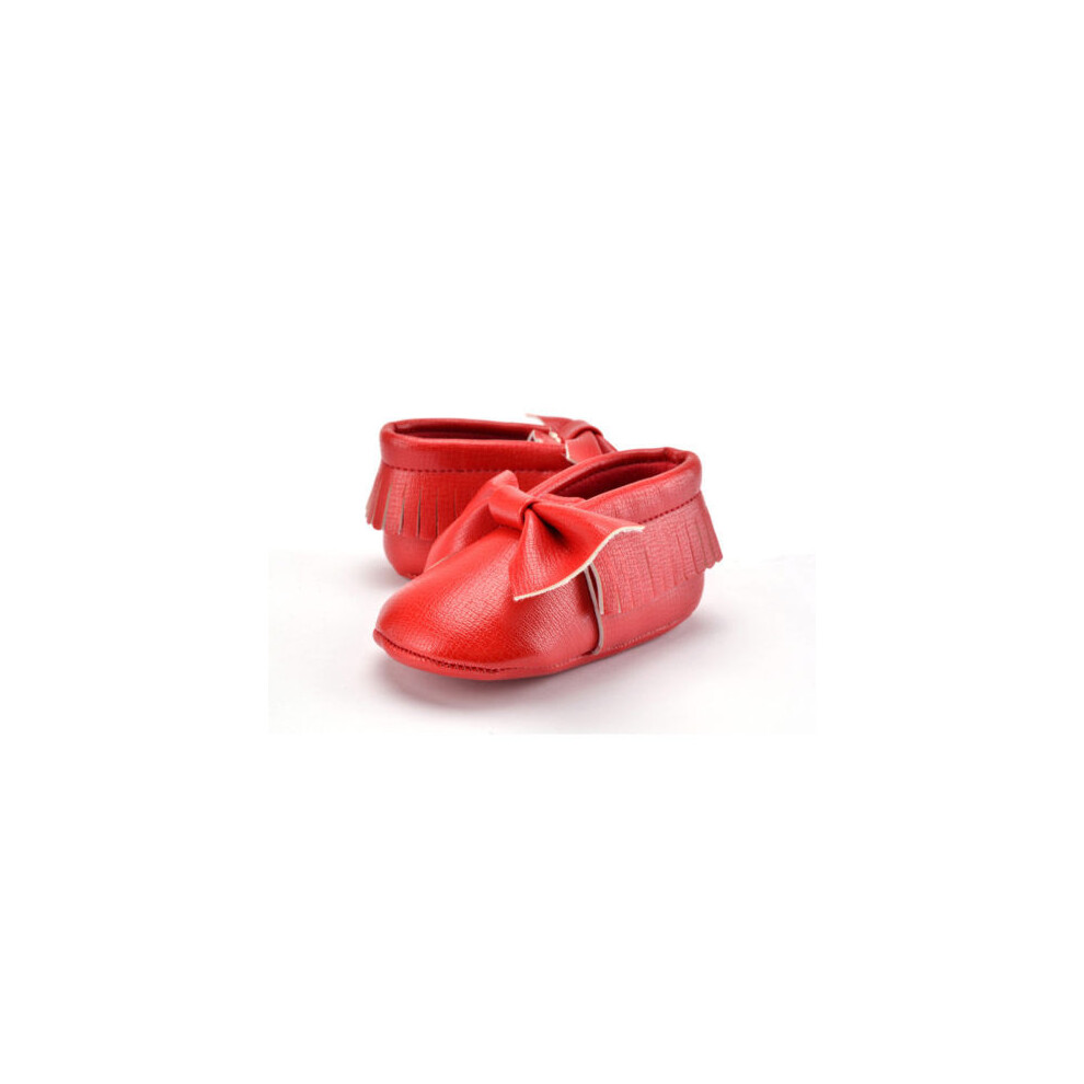 (Red,13)Chaussures berceau en cuir semelle souple bébé garçon fille bambin pompon 018 m mocassin