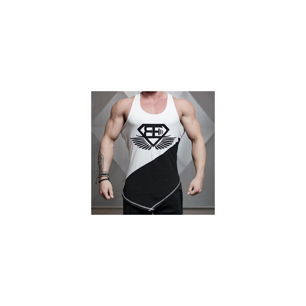 (Blanc et Noir,L)Tee Top Homme Slim Fit Débardeur Gilet Débardeur Uni Muscle Sport Dété Gym