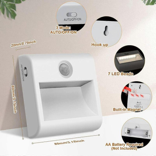 2 pcs Automatic LED night light, Polycarbonate, White(warm white)[Energy Class A++] 2