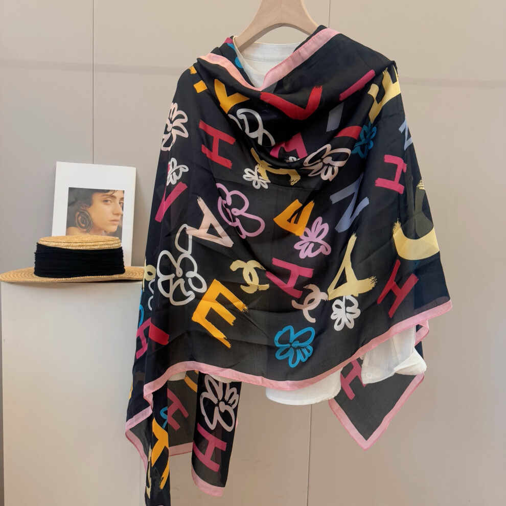 Chanel Fashionable Women'S Silk Scarves, Summer Silk Scarf, Lightweight Printed Shawls, Gift For Women（Size:90x180Cm）