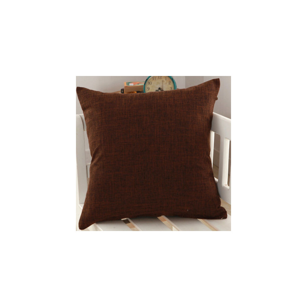 (DarkCoffee)Taie d'oreiller uni couleur unie décoration maison canapé lin coton housse coussin